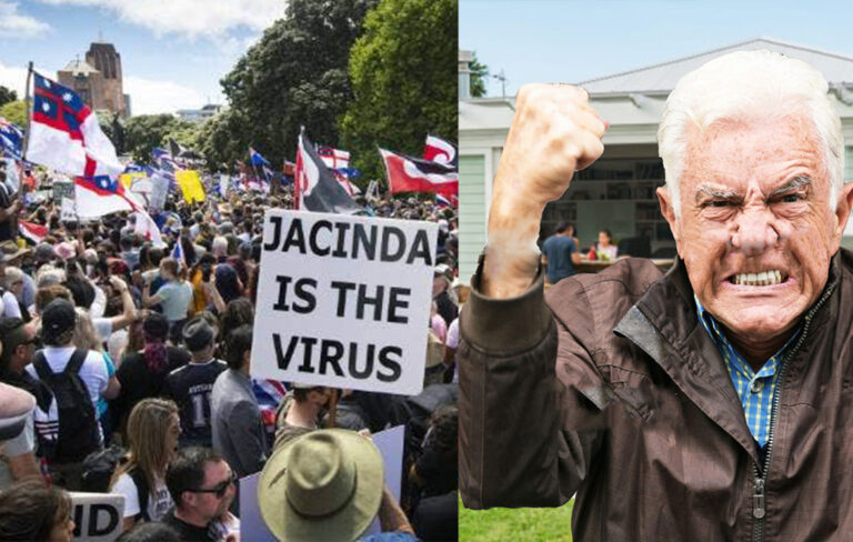 Grumpy man shakes yells at protesters