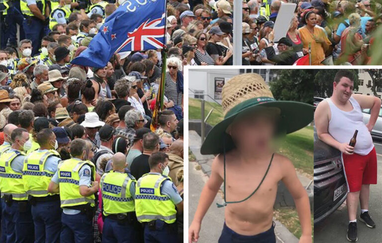 Unruly tourists next to Wellington protesters