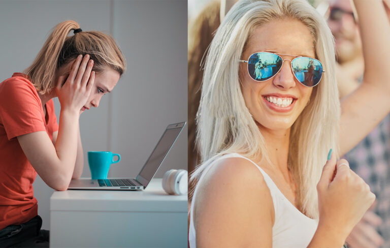 woman at laptop sad about not being seen at festival