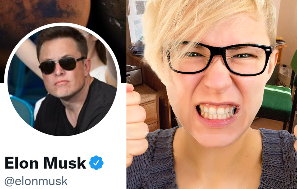 enraged leftie next to Elon Musk profile pic