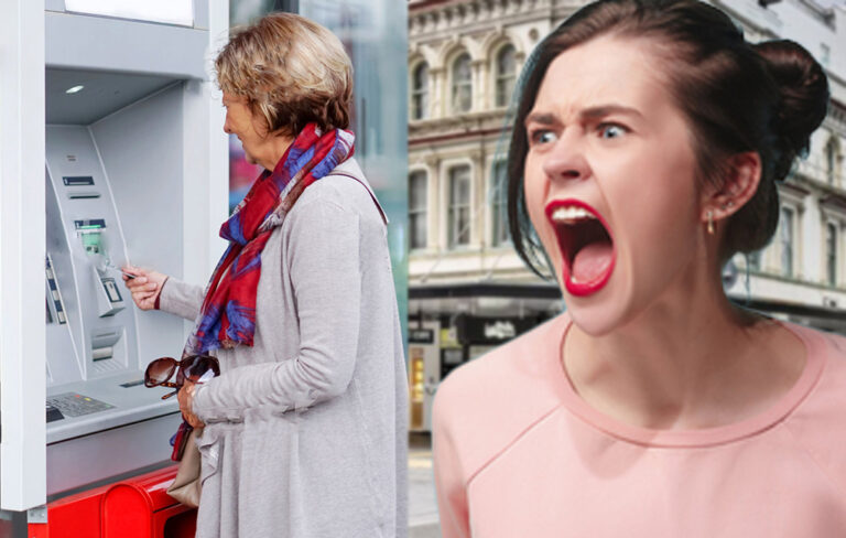 Woman raging at slow ATM user