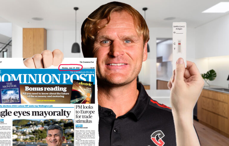 razor robertson holding negative RAT test and today's newspaper