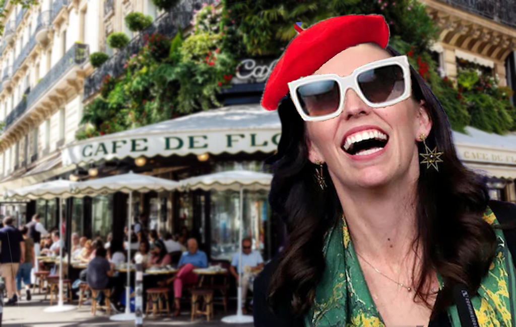 ardern laughing in France