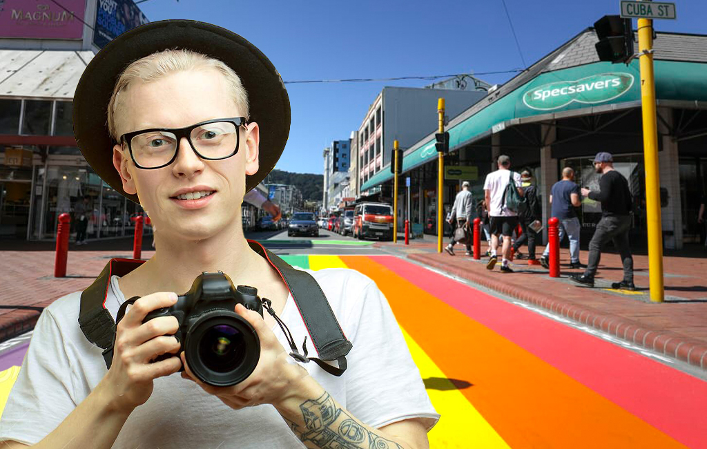man with camera on Wellington's cuba street