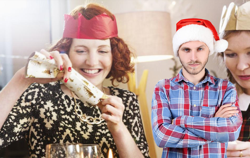 man looking disappointed after Christmas cracker loss to aunty