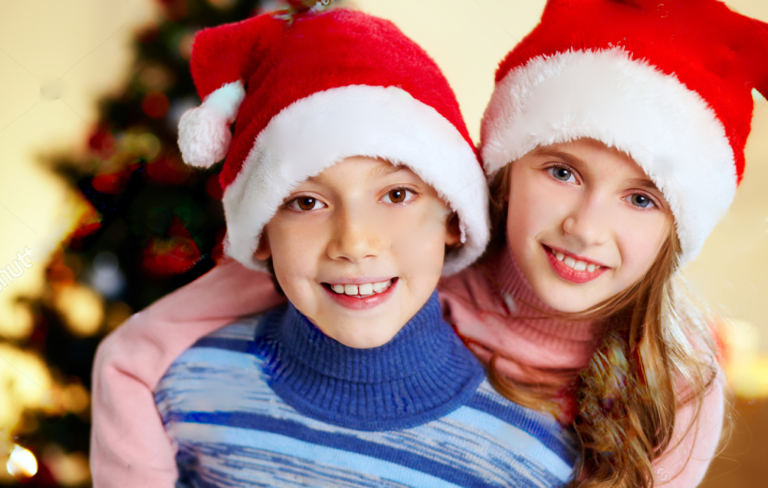Kids with santa hats