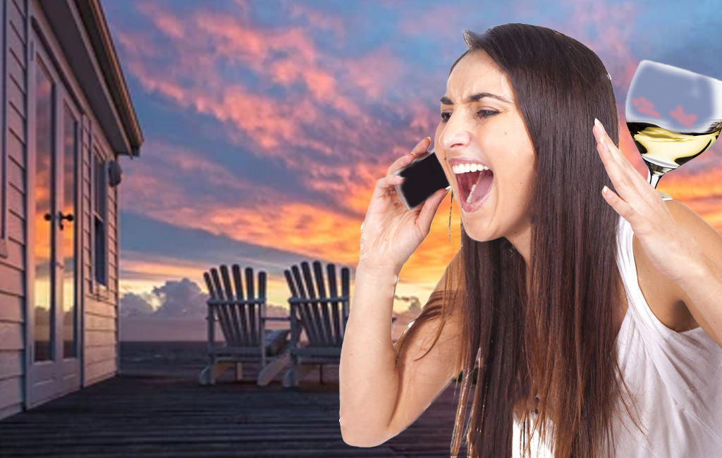 woman with wine yelling in phone