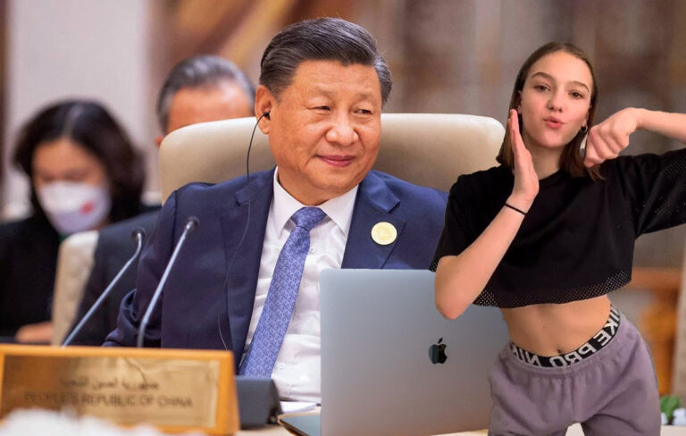 Chinese president with tiktok dancer in foreground