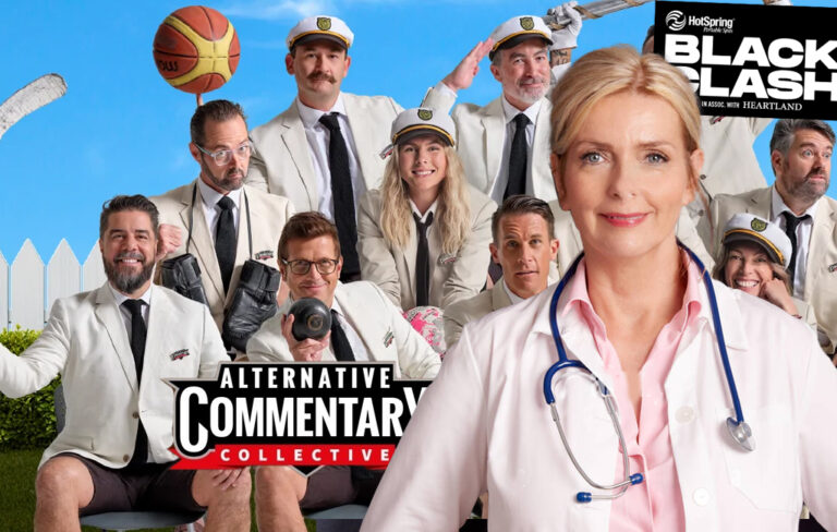Doctor standing in front of alternative commentary collective.