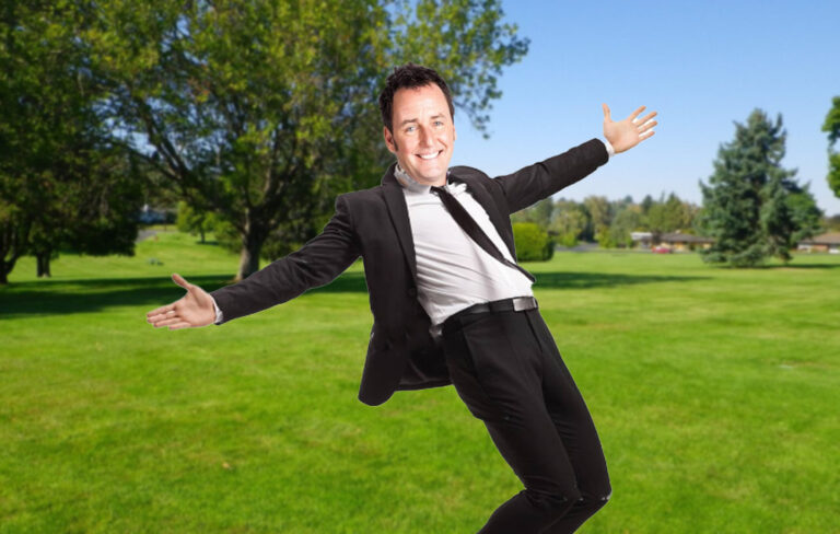 Mike Hosking dancing in a park