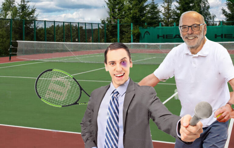 wayne brown hitting journalist with tennis racket
