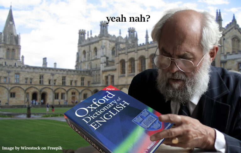 intellectual at Oxford University with oxford english dictionary