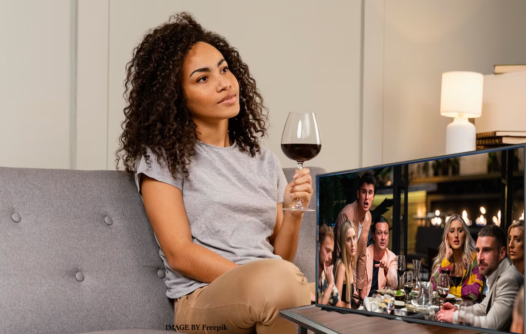 woman with wine watching MAFS