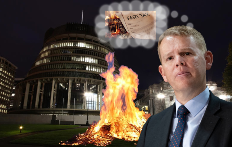 Chippy Hipkins thinking about burning the fart tax on policy bonfire at parliament