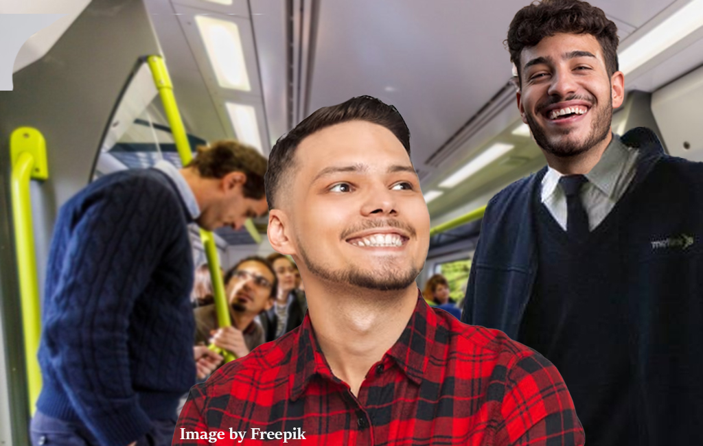 man smiling on train with metlink passenger operator