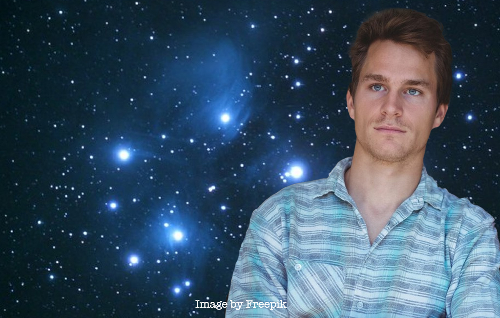 man staring off into distance with matariki stars in background.