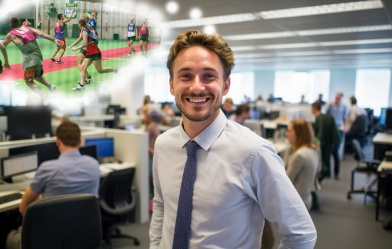 man in office thinking about indoor netball