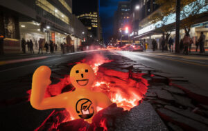orange guy from the electoral commission crawling out of a hole in the road on Willis Street