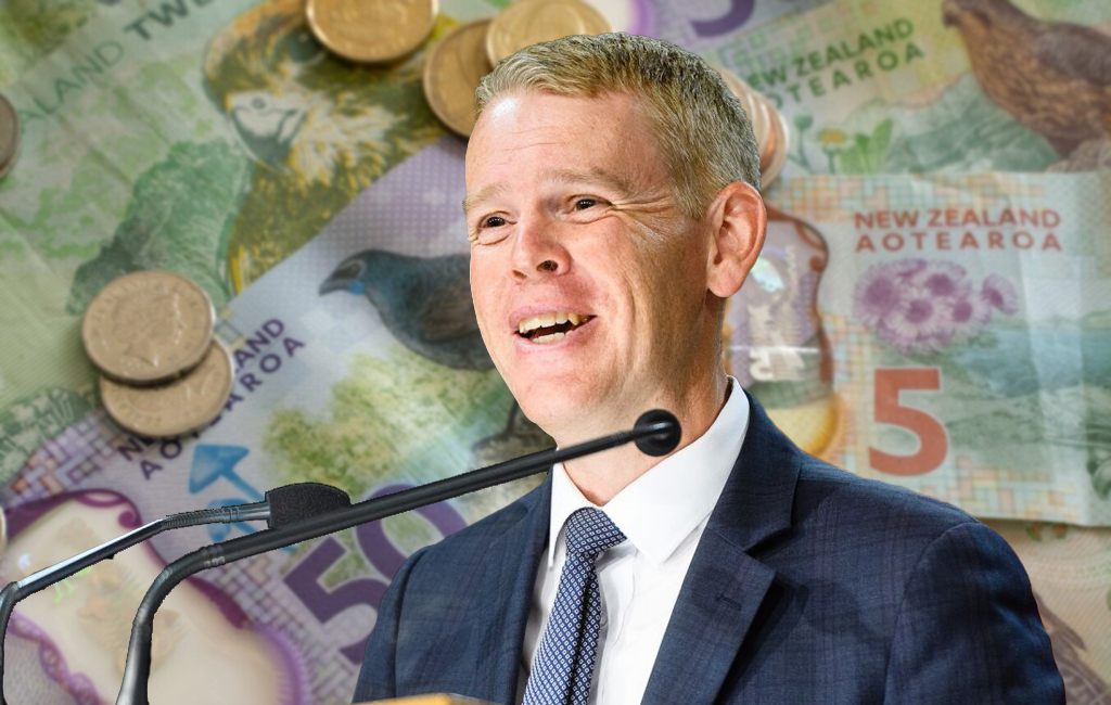 PM Chris Hipkins with money behind him