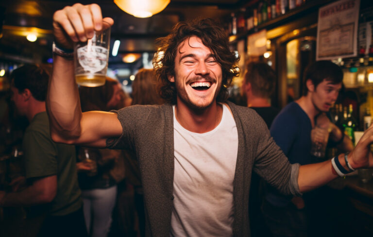 man with beer enjoying life