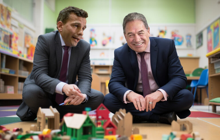 winston peters and david seymour playing at kindy