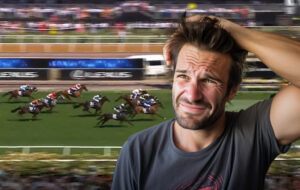 man wincing as melbourne cup finishes