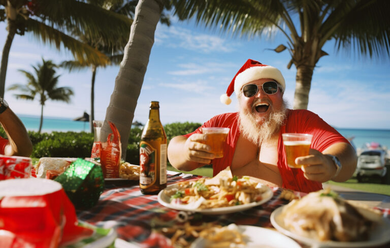 man dressed as drunk santa at christmas lunch in nz