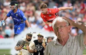 elderly man holding head thinking about the ACC at the black clash cricket match