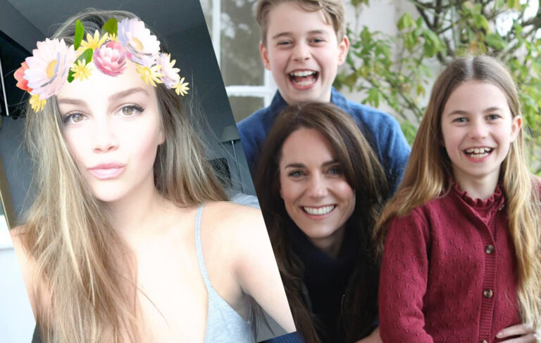 kate middleton family photo next to altered selfie of kiwi woman