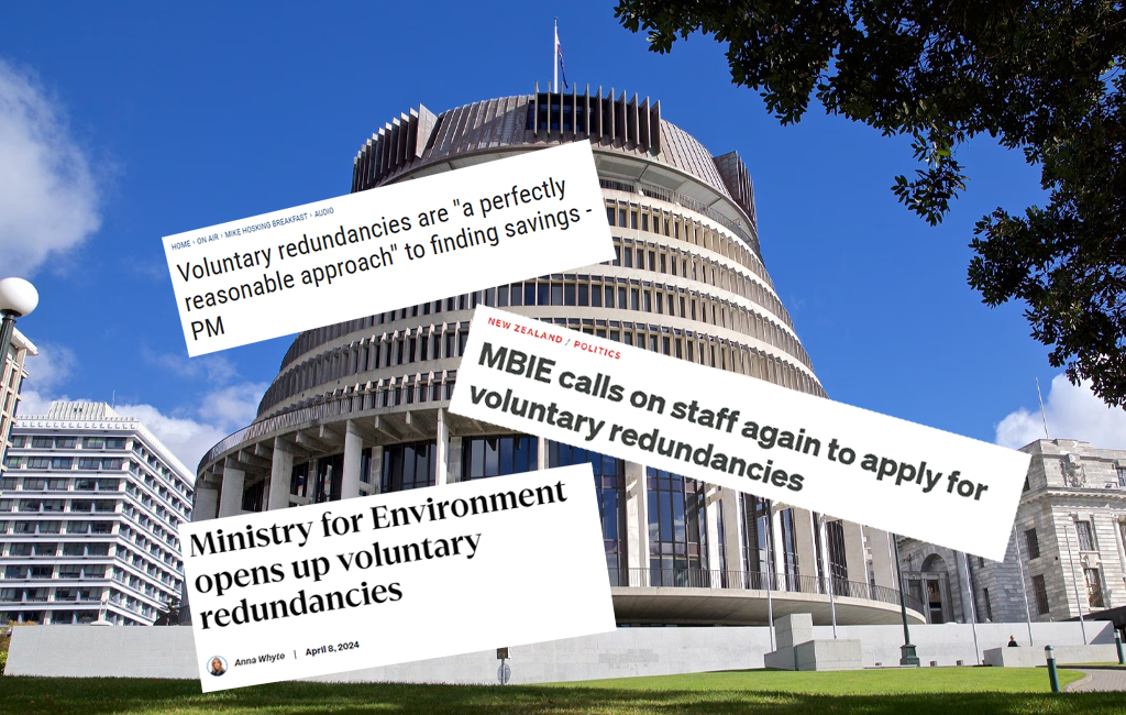 beehive government building with voluntary redundancy headlines