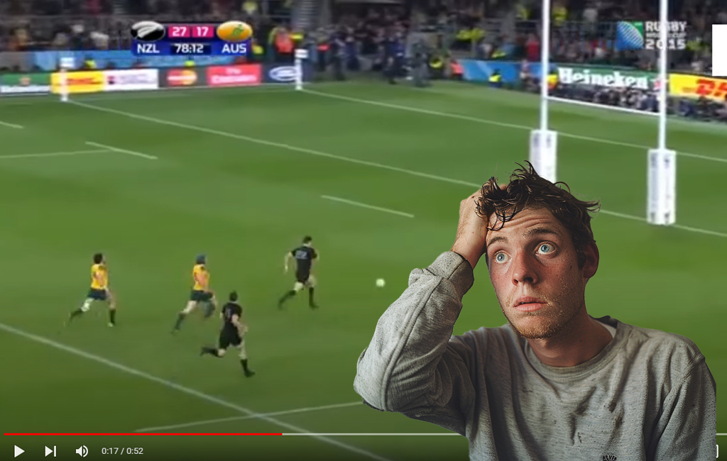 man watching beauden barrett try, confused