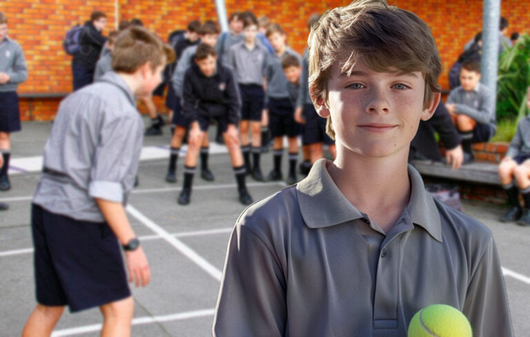 boy with tennis ball at school