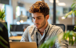 man in office at computer