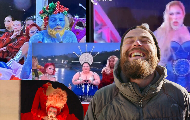 man laughing at olympics opening ceremony