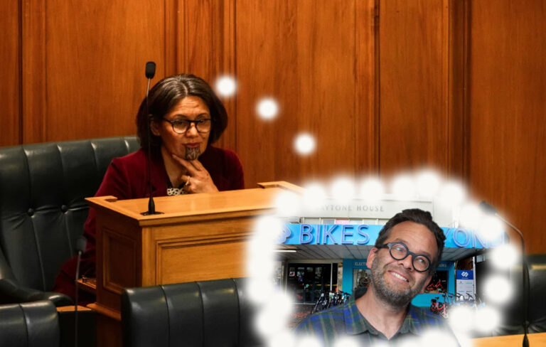 Darleen Tana at the back of parliament thinking about her bike shop