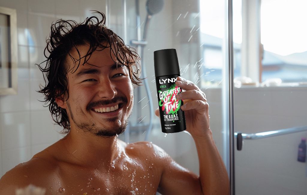 man out of shower with lynx africa can