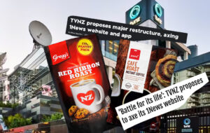 tvnz HQ with instant coffee packets in front