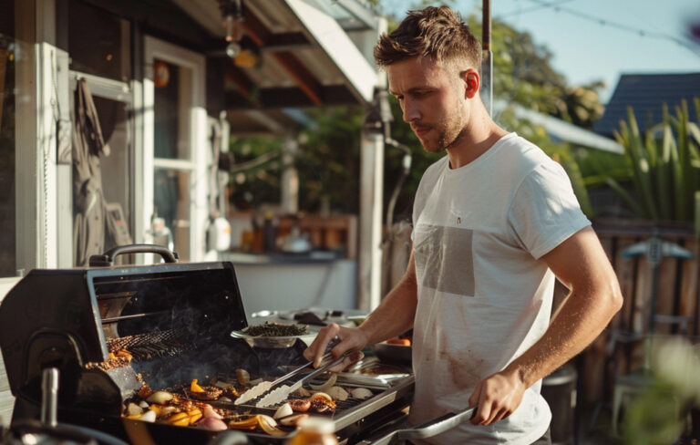 man cooking on bbq