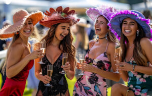 women enjoying champagne at races