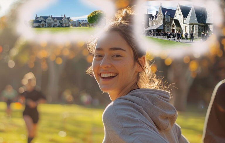 woman running in hagley park in christchurch while thinking about two private schools.