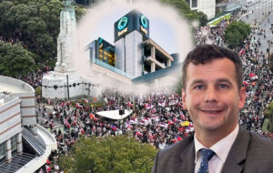 david seymour thinking of tvnz with crowd of people in background