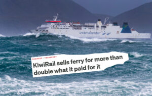 interislander ferry with headline about it costing too much