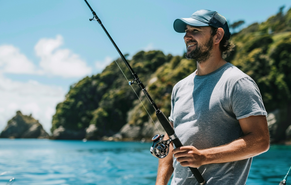 man on boat with fishing rod