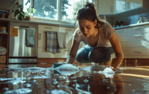 woman cleaning kitchen floor