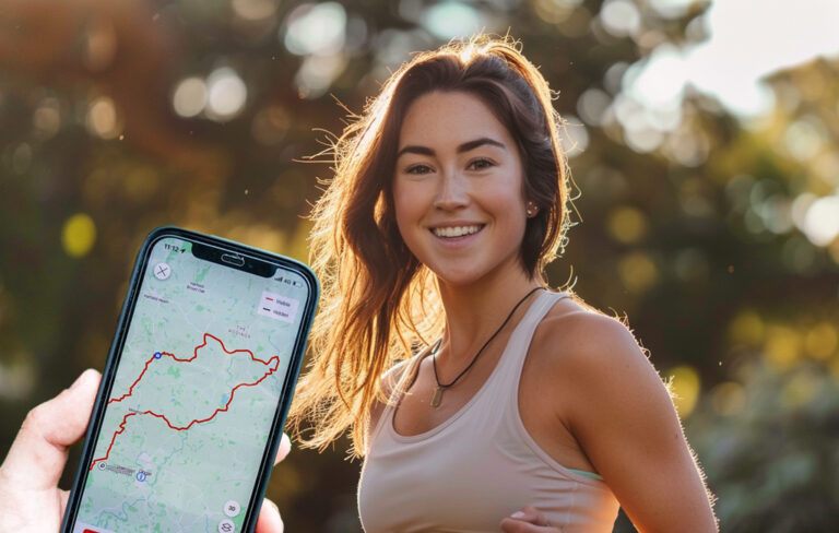 woman running at Hagley Park with strava phone in the front.