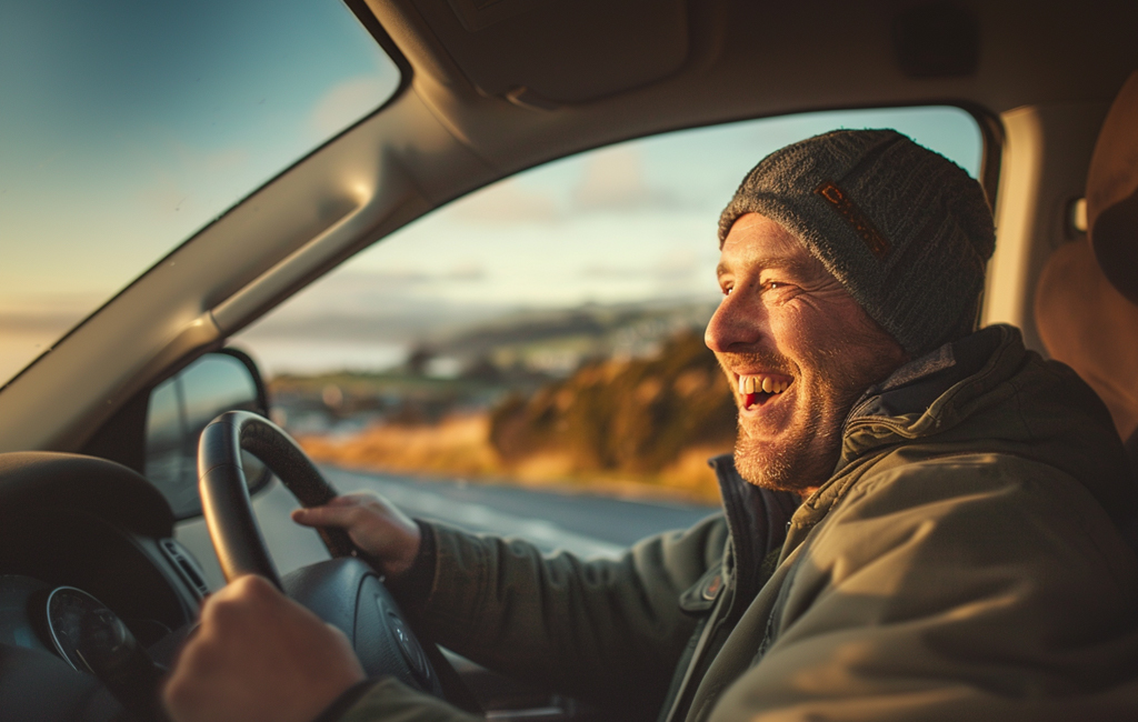 man driving by sea