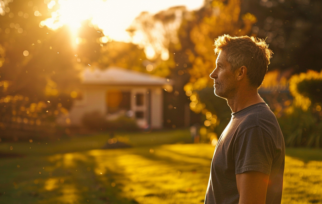 man looking at lawn