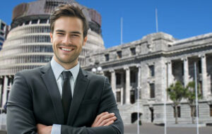 man standing in front of parliament