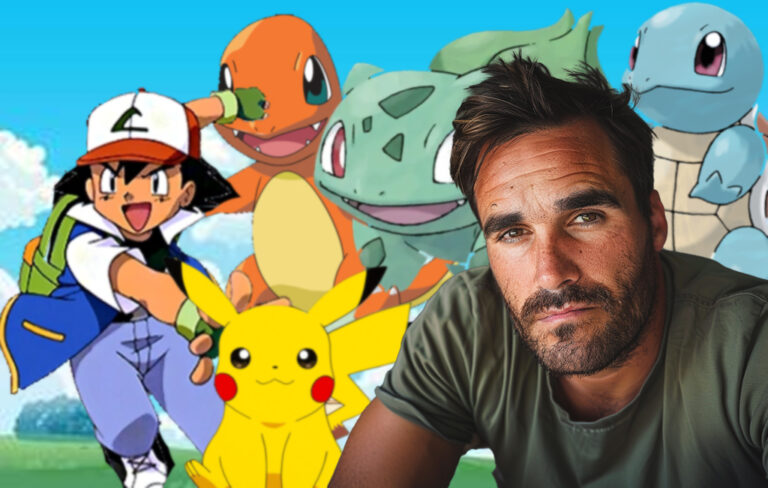 disgusted man with pokemon behind him