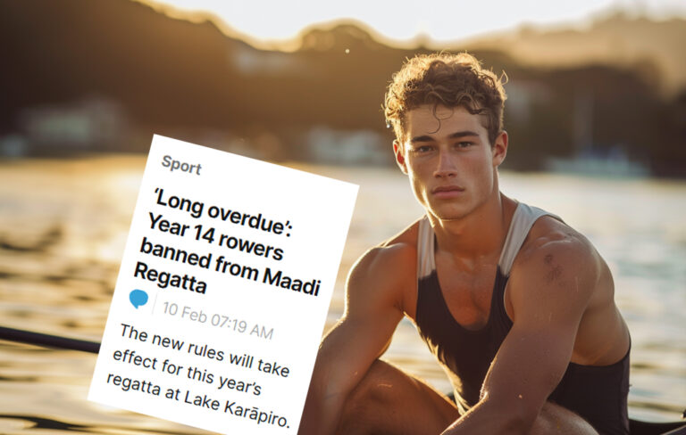 man rowing with headline in front of him